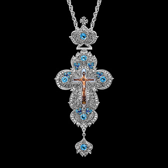 Крест наперсный №7 / Фианиты деколь, эмаль, / серебрение