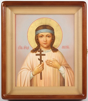 Икона живописная в киоте 24х30 масло, золоченый нимб, деревянный подрамник