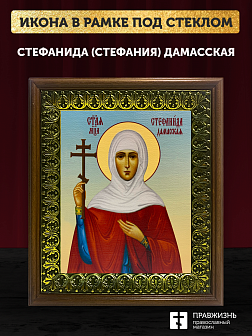 Икона Стефанида Стефания мученица, деревянная рамка с басмой и стеклом 18х21х2,5 см 202