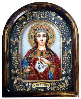 Икона Святая Великомученица Варвара бисер гранат