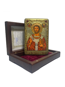 Настольная икона ''Священномученик Климент, папа Римский'' на мореном дубе