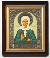 Икона в киоте 15х19 сложный, темпера, венчик, рамка фигурная, патинированая Матрона