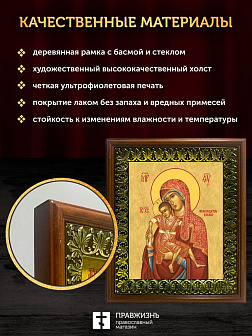 Икона Божией Матери Киккская, деревянная рамка с басмой и стеклом 18х21х2,5 см 1120