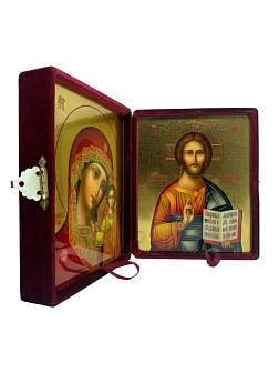 Каталог товаров pravzhizn Венчальные иконы Спаситель и Казанская с золочением УЛ 9х10,5 в бархатном складне Венчальные иконы Спаситель и Казанская с золочением УЛ 9х10,5 в бархатном складне