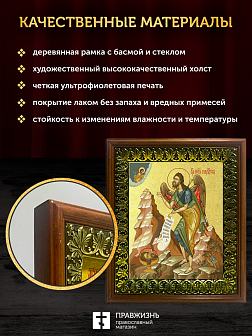 Икона Иоанн пророк Предтеча и Креститель Господень с золочением, деревянная рамка с басмой и стеклом Икона Иоанн пророк Предтеча и Креститель Господень с золочением, деревянная рамка с басмой и стеклом