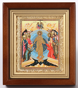 Икона в киоте 11х13 сложный, двойное тиснение, рамка золочёная Воскресение Христово 54