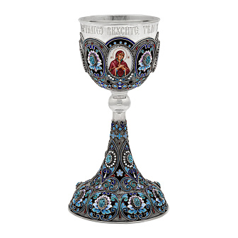 Потир 0.5л 4-финифти, филигрань, эмаль, роспись колос №1 / серебрение с чернением / серебряный стакан (УИН)