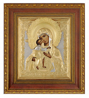 Икона Пресвятой Богородицы ФЕОДОРОВСКАЯ (РУКОПИСНАЯ, КИОТ, РИЗА, ЗОЛОЧЕНИЕ)