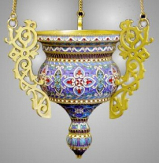 Лампада филигранная греческая большая с эмалью / золочение / серебро (УИН)