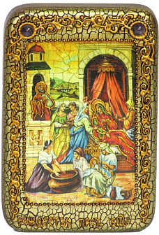 Настольная икона ''Рождество Пресвятой Богородицы'' на мореном дубе