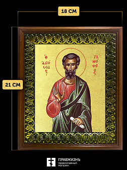 Икона Тимофей апостол с золочением, деревянная рамка с басмой и стеклом 18х21х2,5 см 138