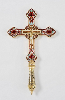 Крест напрестольный №15 живопись, филигрань, эмаль, лазерная и хим.гравировка / золочение