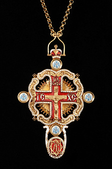 Крест наперсный №52 / золочение / серебрo литьевое распятие, финифть, эмаль (УИН)
