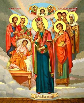 Икона Божьей Матери Целительница в киоте 18х21х4 см