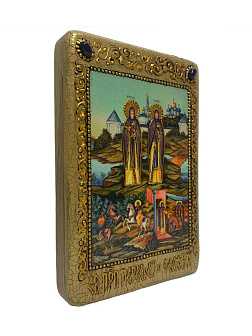 Настольная икона ''Святые преподобные Александр (Пересвет) и Андрей (Ослябя) Радонежские'' на морено