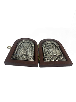 Икона складень Спас Казанская гальваника стразы Swarovski 11х7,5 см