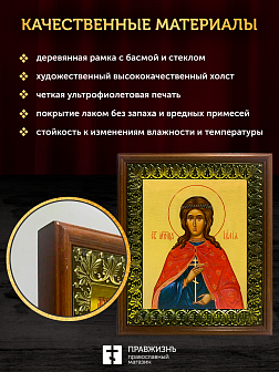 Икона Иулия Юлия мученица, деревянная рамка с басмой и стеклом 18х21х2,5 см 418