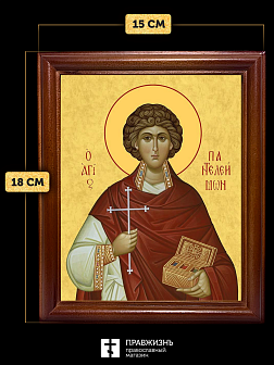 Икона Пантелеимон Целитель великомученик, деревянная рамка со стеклом 15х18х2 см 1125