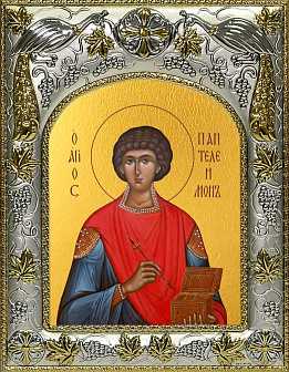 Икона ПАНТЕЛЕИМОН Целитель, Великомученик (СЕРЕБРЯНАЯ РИЗА)
