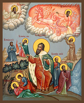 Икона Илии Фесвитянин пророк, деревянная рамка с басмой и стеклом 18х21х2,5 см 077