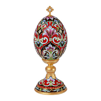 Яйцо пасхальное филигрань, эмаль, роспись на подставке №2 / золочение