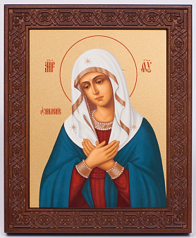 Икона на дереве 18х22 прокат, ковчег с резным обрамлением, упаковка Умиление 1