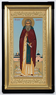 Икона в киоте 24х48 сложный, темпера, золоченый подрамник Сергий Радонежский