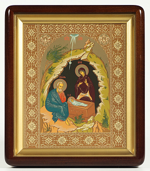 Икона в киоте 18х24 фигурный, темпера №9 Рождество Христово