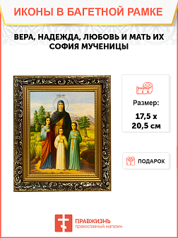 Именная икона Вера Надежда Любовь и София Римские с деревьями на холсте в киоте 044