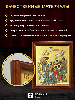 Икона Крещения Господне Богоявление  с золочением, деревянная рамка со стеклом 15х18х2 см 1222
