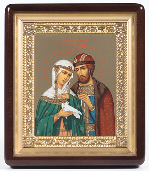 Икона в киоте 18х24 фигурный, темпера №8, рамка золочёная Петр и Феврония 1