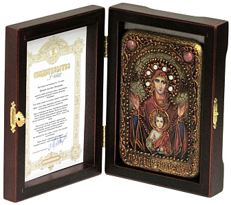 Настольная икона Божией Матери ''Знамение'' на мореном дубе