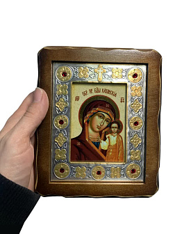 Венчальные иконы Спаситель и Казанская со вставкой металл на дереве под старину Византикос 16х19