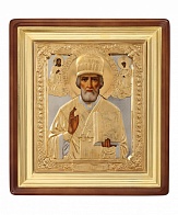 Икона в ризе из золота "Николай Чудотворец" писаная