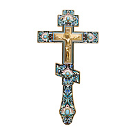 Крест напрестольный филигрань, эмаль, литьевое распятие / золочение