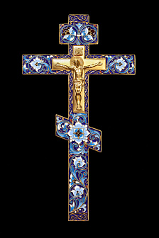 Крест напрестольный №2 филигрань, эмаль, литьевое распятие / золочение