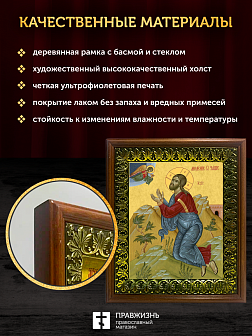 Икона Господа Иисуса Христа Моление о чаше, деревянная рамка с басмой и стеклом 18х21х2,5 см 1186