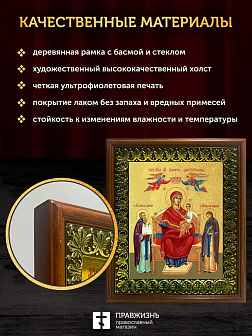 Икона Божией Матери Домостроительница с золочением, деревянная рамка с басмой и стеклом 18х21х2,5 см Икона Божией Матери Домостроительница с золочением, деревянная рамка с басмой и стеклом 18х21х2,5 см