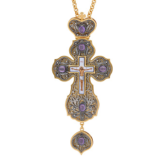 Крест наперсный филигрань №0017 / Фианиты двойной рант финифть / золочение, сербрение Крест наперсный филигрань №0017 / Фианиты двойной рант финифть / золочение, сербрение