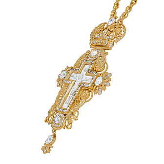 Крест наперсный №189 / Фианиты литьевое распятие / золочение, серебрение