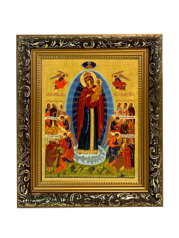 Икона Всех скорбящих Радость Божия Матерь на холсте в киоте 153