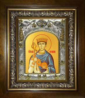 Икона Иустиниан царь, в деревяном киоте