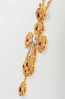 Крест наперсный филигрань №0031 двойной рант,узор финифть /золочение/ Крест наперсный филигрань №0031 двойной рант,узор финифть /золочение/