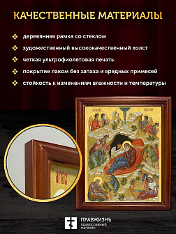 Икона Рождество Христово, деревянная рамка со стеклом 15х18х2 см 1143