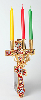 Трехсвечник пасхальный на кресте филигрань, эмаль / золочение