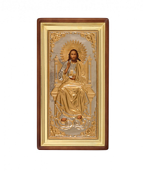 Икона живописная в киоте 50х100 масло, риза №211, киот №1 Спаситель Икона живописная в киоте 50х100 масло, риза №211, киот №1 Спаситель