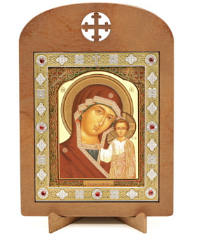 Икона 11x13 деревянная, вставка металл, Казанская №28