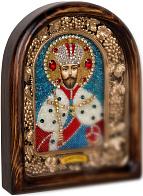 Икона из бисера Николай Второй в деревянном киоте со стеклом
