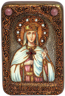 Настольная икона ''Святая благоверная княгиня Елена Сербская'' на мореном дубе