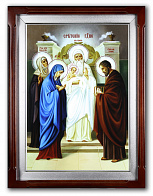Икона на стекле №2 32х45, в киоте с подсветкой Сретение Господне